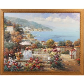 "Mediterranean Villa" Large Size Giclee Artwork Artist Signed Miller, Framed 40.5 in. x 51.5 in.