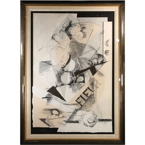 Large Original mixed media artwork, collage of abstract papers Signed C Dunlap, Titled: Source