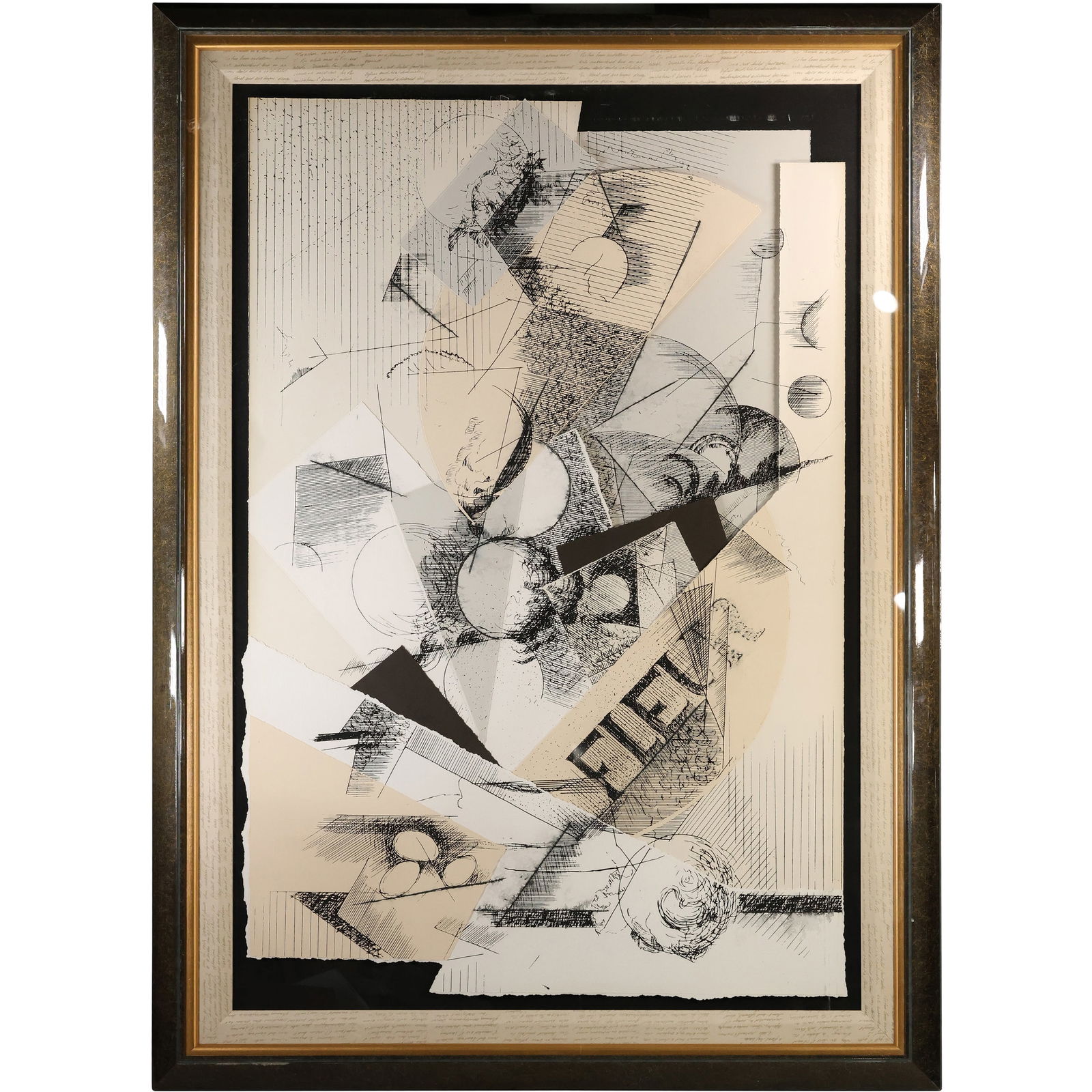Large Original mixed media artwork, collage of abstract papers Signed C Dunlap, Titled: Source (1 of 18)