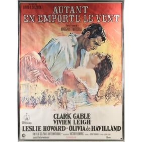 Large French Movie Poster for the Classic Film Gone with the Wind, Framed. 63 inches x 47 inches
