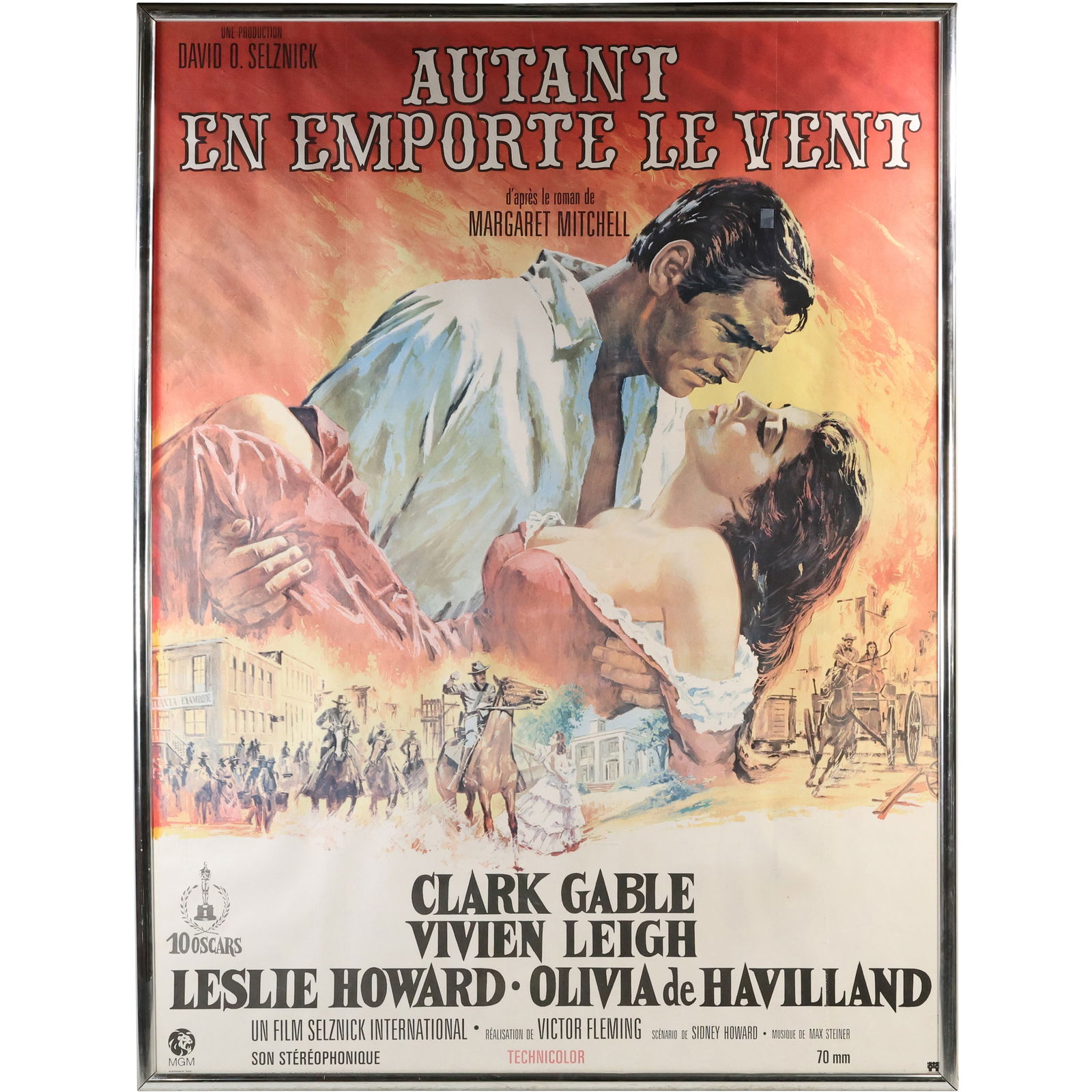 Large French Movie Poster for the Classic Film Gone with the Wind, Framed. 63 inches x 47 inches (1 of 13)