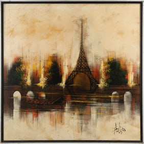 Signed A Wilson, 20th C. Large Parisian Cityscape with the Eiffel Tower, Oil on Canvas Painting