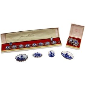 Sterling Silver DELFT Bracelet 7.25 in, ; Sterling Delft Clip-on Earrings3.8 n. x 5.8 in.; Pair