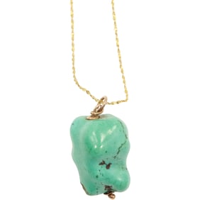 10K Gold Bale and Large Chunk of Turquoise 1 in. x 7/8 in.on .925 Sterling Vermeil 18 in. Chain