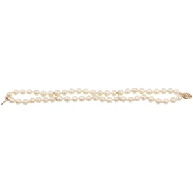 14K Gold Clasp 2-Strands Freshwater Cultured Pearls Bracelet 7 in. x 1/2 in.