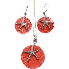 3-Piece Starfish Necklace with Sterling 18 in. Chain and Pierced Dangling Starfish Earrings