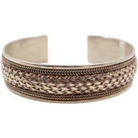.925 Sterling Silver 21.6 grams Mesh Braided with Rope Twist Design Cuff Bracelet 2 1/4 in. x 1/2 in
