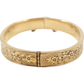 10K Gold Filled 14.9 grams Etched Bangle Bracelet 2 1/2 in. x 2 1/4 in.