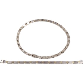 2 Sterling Silver 50.9 grams .925 Italy Necklace and Bracelet Set with Screw-like Spacers