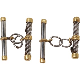 18K Gold and Steel Cuff Links, 2.8 dwt. , 7/8 in. x 7/8 in.