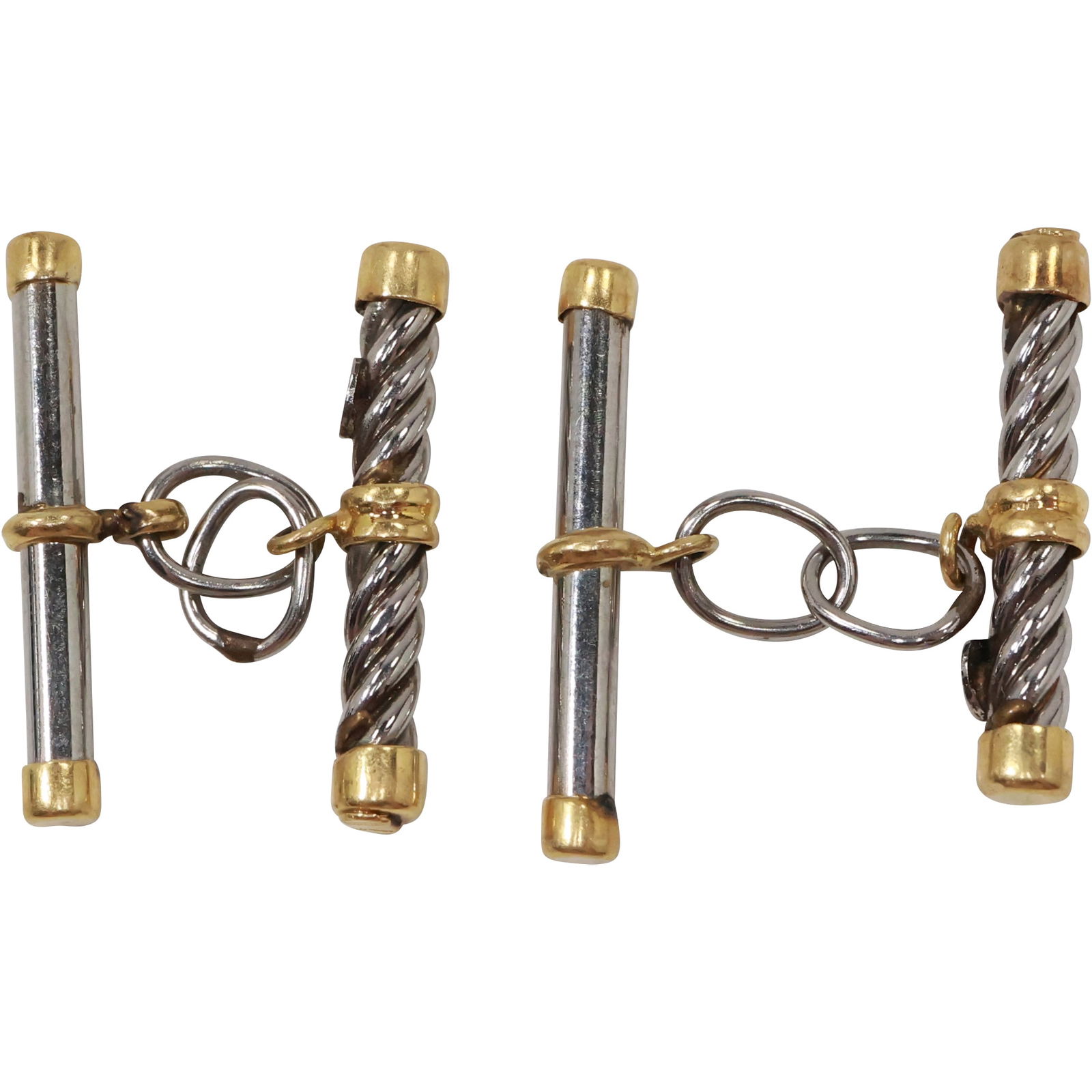 18K Gold and Steel Cuff Links, 2.8 dwt.  , 7/8 in. x 7/8 in. (1 of 11)