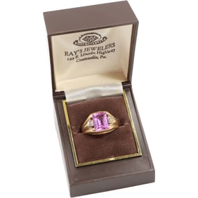 10K Gold B&F Purple Amethyst and 2 Diamonds Ring Size 8.5 , 3.1 dwt., 7/8 in. 1/2 in.