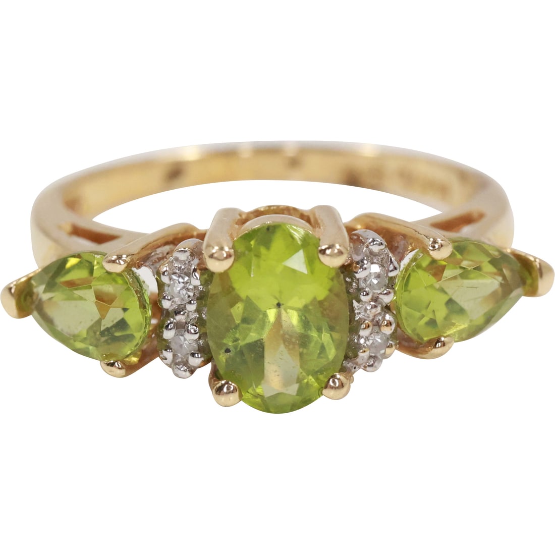 14K Gold Peridot [3] and 4 Diamonds Ring Size 6.5 , 2 dwt., 7/8 in. x 1/4 in. (1 of 19)