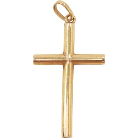 750 [18 K Gold]  Religious Cross ; .8 dwt. , 1 3/8 in. x 3/4 in.