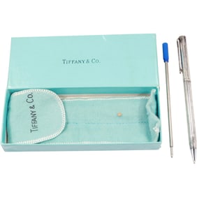 TIFFANY & CO Sterling Silver Pen with Replacement Cartridge, Fabric Pouch , Box