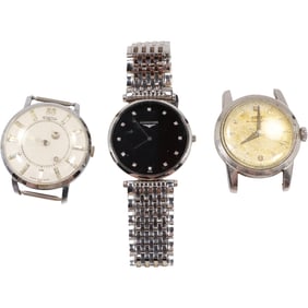 3 Assorted Men's Watches: Tissot Automatic Watch [no band], Lomgines  Black Face La Grande