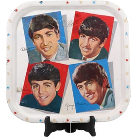 1964 Beatles Vintage Metal Serving Tray "John, Paul, George, Ringo" Made in Great Britain