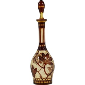 Famosa Leopold Palda Intaglio Etched Glass Decanter 13.75 inches height