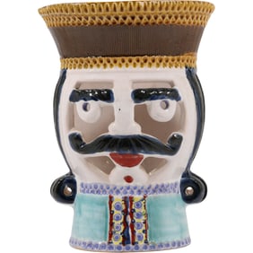 Hand Painted Folk Art Head Vase of a Man with Mustache 9 in. height x 6.5 in. wide.