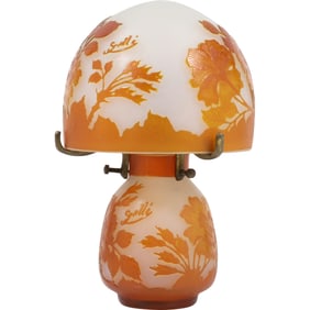 Signed GALLE Cameo Glass Boudoir Mushroom Lamp 7 inches height x 4.5 inches wide