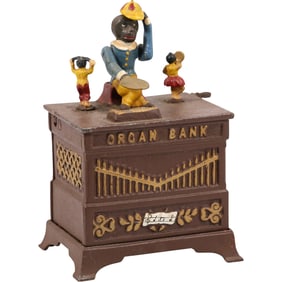 Vintage Cast Iron Mechanical "ORGAN BANK" - The Book of Knowledge - 8 in. height x 5 inch