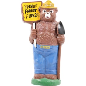 Vintage "Smokey The Bear" Cast Iron Coin Bank 13.5 inches height in Original Paint Finish