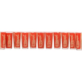 11 Vintage Culver "Thai Goddess" Highball Glasses Red and Gold