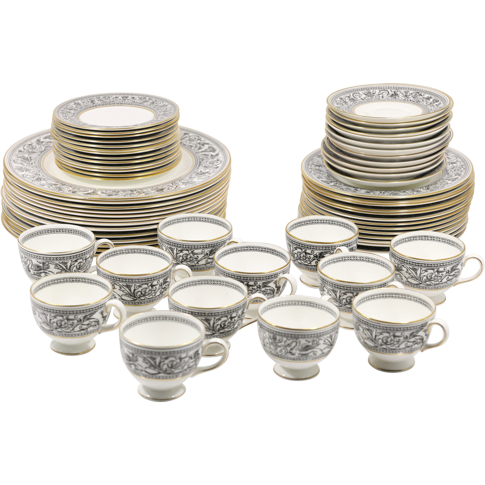 Wedgwood FLORENTINE Fine Porcelain Dinnerware 52 Pieces, Service for 12 - See Pictures: Wedgwood FLORENTINE Fine Porcelain Dinnerware 52 Pieces, Service for 12 - See Pictures. size: 11.5h 11.5w S:A