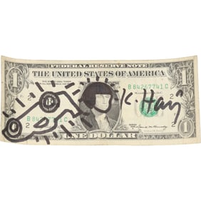 One-Dollar Bill featuring Artwork by Keith Haring.and Signed