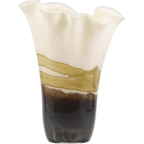 Josefina Krosno Hand Made Glass Handkerchief Cream Brown Vase 13.25 in. height x 10.75 in. w
