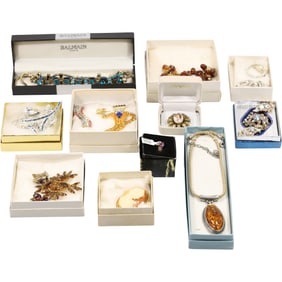Estate Grouping of Quality Costume Jewelry Pins, Brooches, Necklaces - See Pictures