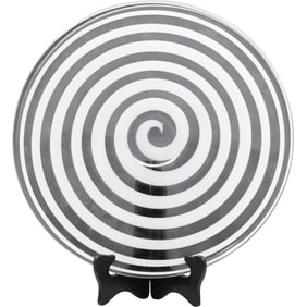 Mid-Century Modern Large Round Glass "WHITE SWIRL" Serving Platter 14 inches diameter