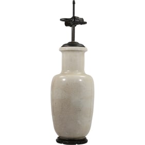 Chinese White Crackle Glaze Vase Table Lamp 28 inches overall height, 6 inches wide