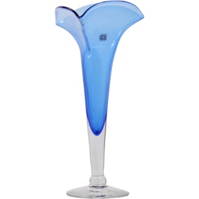 Blenko Azure 8818 Large Blue Art Glass Vase with Original Label 15 in. height x 7.25 in. wide