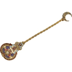 Antique Russian Champlevé Enamel Spoon Ornate Workmanship, 8.25 inches length x 1.5 in. wide