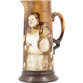 Antique Porcelain Tankard with Hand Painted Smiling Friar or Monk, Artist Signed E Milor 1900