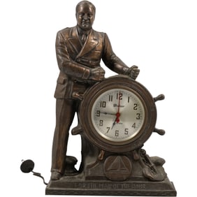 vintage "FDR The Man of the Hour" electric mantel clock, manufactured by the United Clock Company