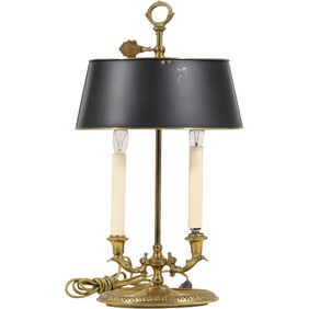 Bouillotte lamp, a type of table lamp made of brass and featuring candle brackets