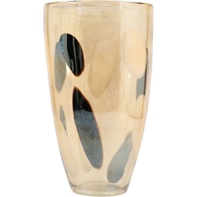 France SOUFFLE A LA BOUCHE MOUTH BLOWN Large Clear w White & Brown Abstract VASE