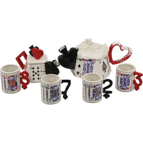 [6] Ceramic Playing Cards 2 Teapots and 4 Ceramic Playing Cards Mugs