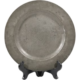 Antique 17th C. Irish Pewter Plate 1668, 9.25 inches diameter, info on verso