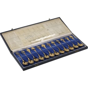 Set of 12 Gold Plated ZODAIC Spoons in a Fitted Case