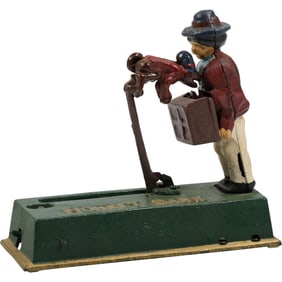 Novelty Cast Iron MONKEY BANK Mechanical Coin Bank in Original Paint Finish