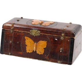 Antique Wooden Dresser Box for Gloves, Having Butterfly Motif Design 9 in. length