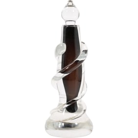 MID CENTURY BLACK GLASS and CRYSTAL PERFUME BOTTLE WITH DABBER, Signed