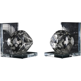 Crystal Glass Dice Bookends with Textured & Frosted Numbers on Thick Glass Base
