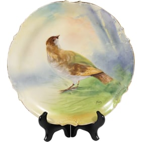 LIMOGES CORONET GAME BIRD PLATE HAND PAINTED ARTIST SIGNED ROCH 10 in. diameter