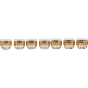Set of 6 Culver Cannella Roly Poly glasses, Mid-Century "Cane" design 22k gold gilding + one extra