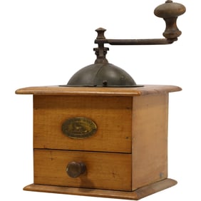 Antique Wooden Coffee Mill with Drawer 4.75 in. x 6.25 in.