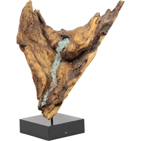 Driftwood Sculpture with Accent Mineral Crystals Mounted on a Display Stand 15.75 in. height